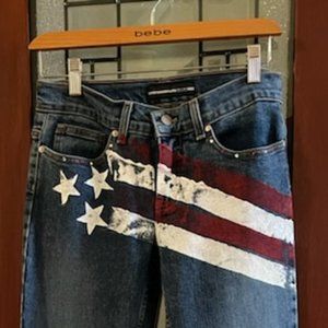 BEBE Vintage RARE FIND~ Gem & Flag paint boot cut jeans